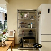 日式 不锈钢厨房落地置物架多功能客厅储物层架微波炉烤箱收纳架子