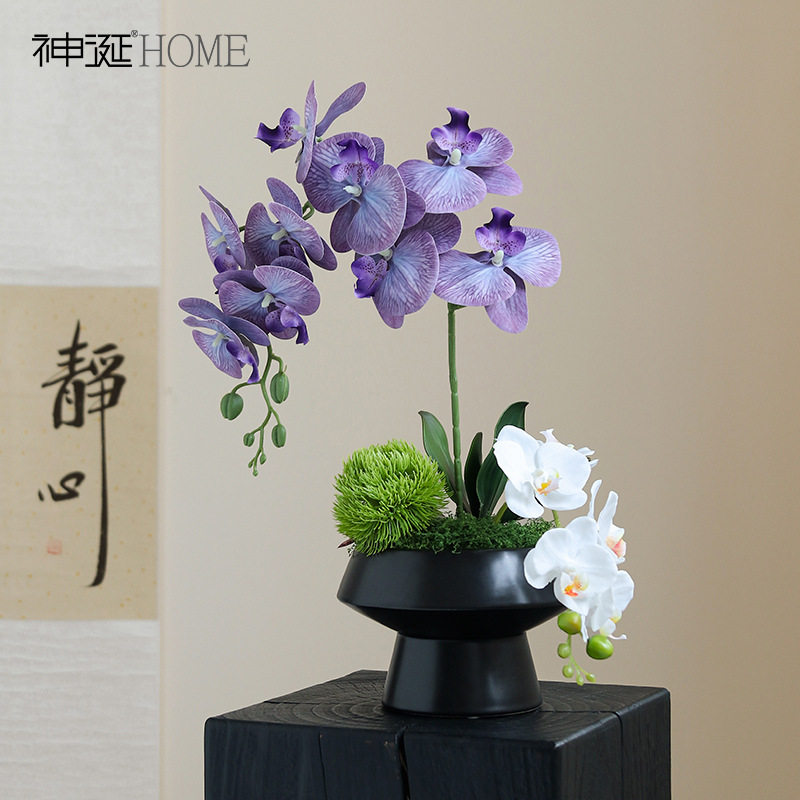 设计师蝴蝶兰假花仿真花摆设高级感逼真陶瓷装饰花艺仿生花束摆件