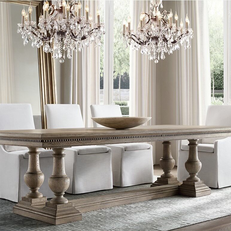 北欧田园地中海简约休闲长桌子美式乡村loft实木复古做旧餐桌组合