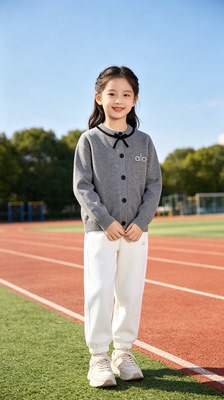 女童春秋针织开衫新款 蝴蝶结圆领毛衣外套 儿童洋气百搭外穿上衣