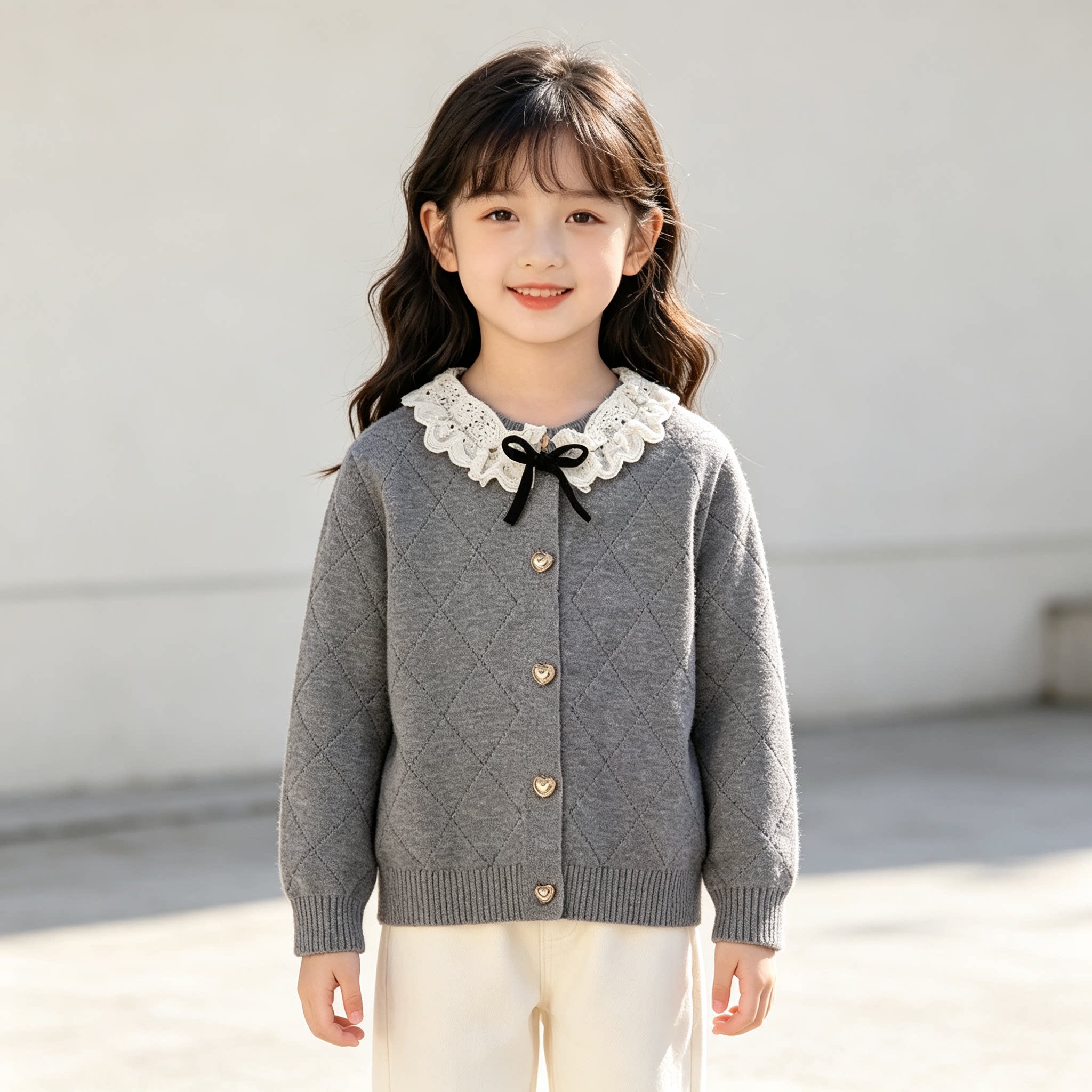 女童针织开衫毛衣外套春装2026新款休闲韩版女孩红色短款长袖上衣
