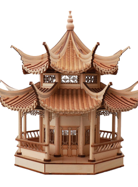 现代新中式创意古建筑八角凉亭家居客厅玄关软装饰品电视酒柜摆件