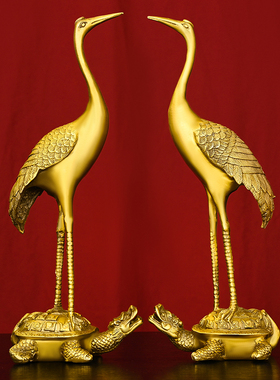 铜仙鹤摆件纯铜龟鹤延年单鹤踩龟长寿龟祝寿礼品家居桌面装饰铜鹤