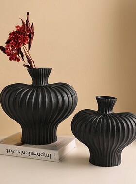 贝汉美现代简约灯笼花瓶摆件客厅桌面陶瓷干花插花器家居复古装饰