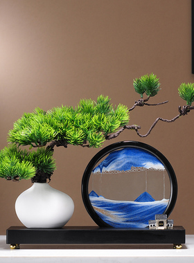迎客松流沙画摆件新中式禅意家居客厅玄关办公室博古架酒柜装饰品