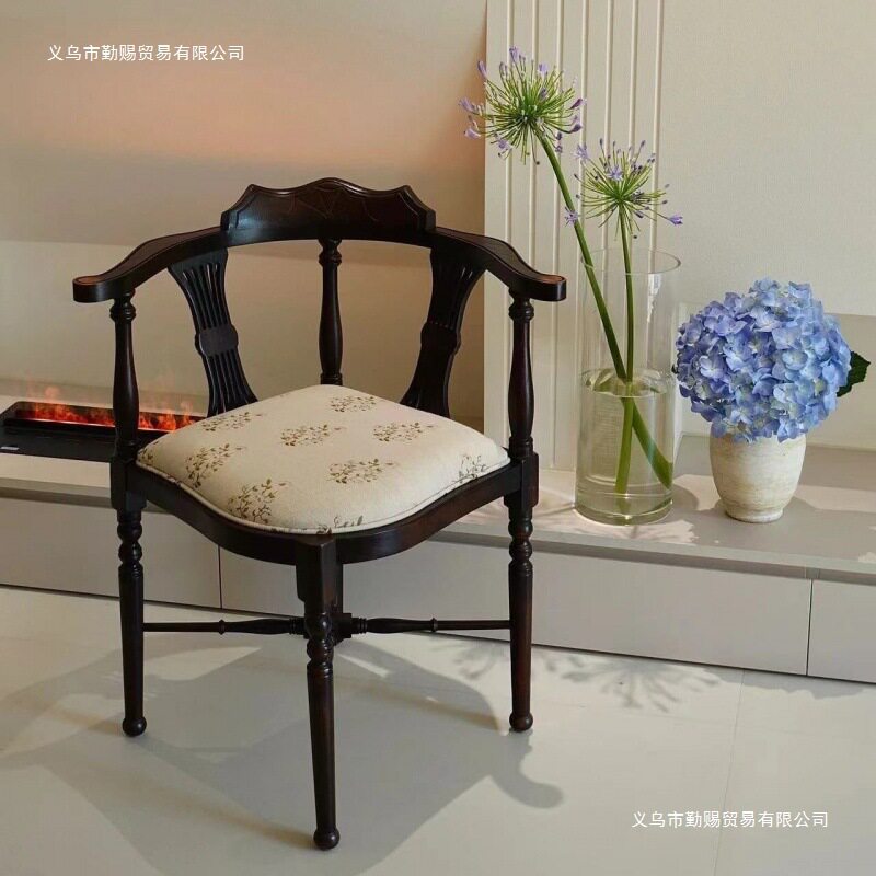 中古复古实木三角椅家用餐桌餐椅卧室书房靠背椅子咖啡厅化妆椅子