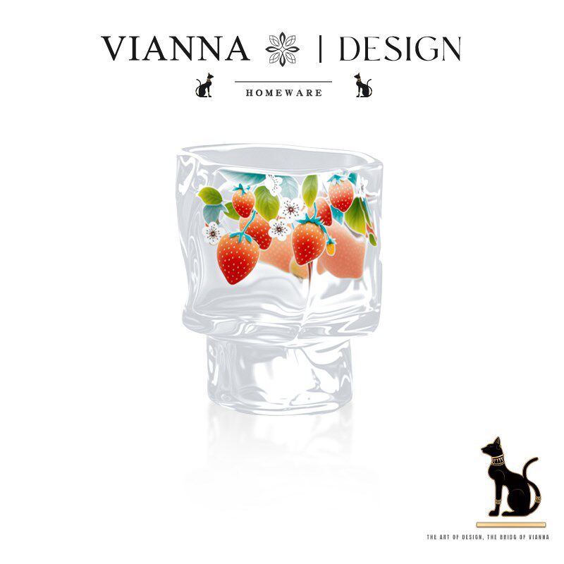 VIANNA丨草莓OFLE创意手工贴花扭扭玻璃品茗杯云川杯主人杯茶杯