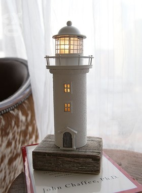 YBOX创意复古美式纯白发光灯塔摆件家居摆件海洋风摆件做旧送礼