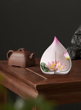 北沃一路连升莲花线香香插摆件陶瓷客厅家居桌面办公室乔迁礼品