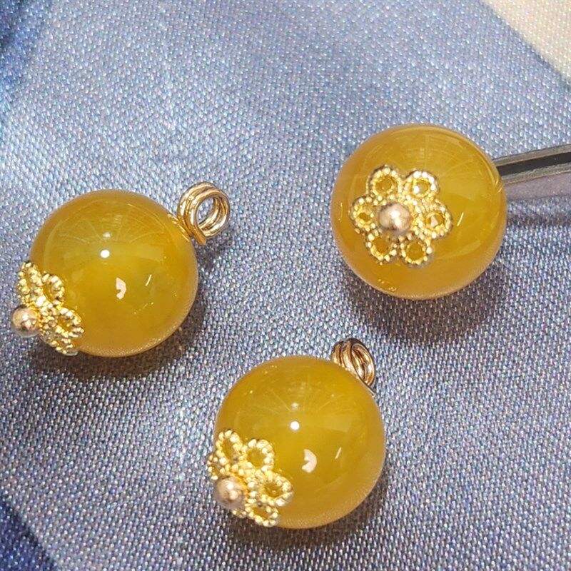 10mm12mm黄玛瑙圆珠纽扣旗袍针织衫汉服香云纱服饰新中式衣服辅料