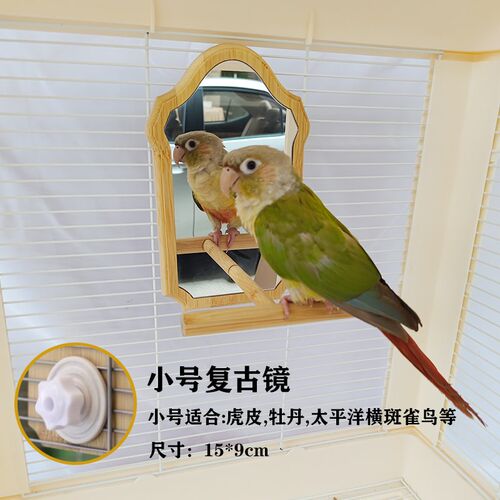 鹦鹉用品原木站架全身镜子虎皮牡丹玄凤站台鸟笼配件站架杆玩具