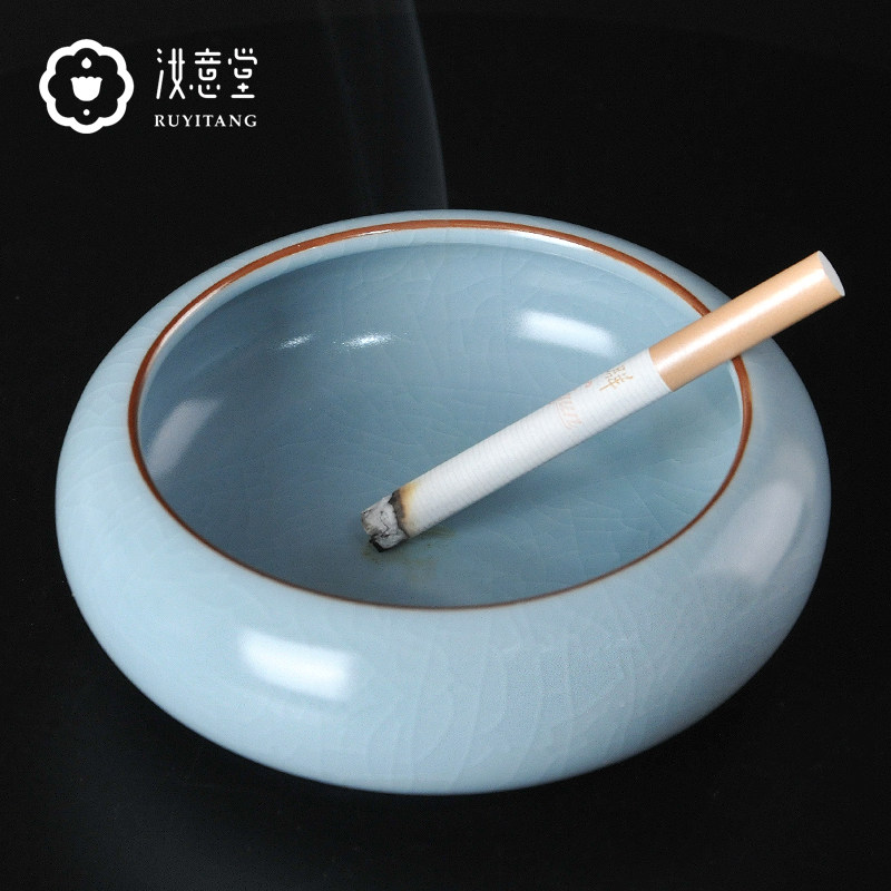 汝窑汝瓷中式简约烟灰缸家居客厅茶几办公室复古摆件陶瓷烟缸青瓷