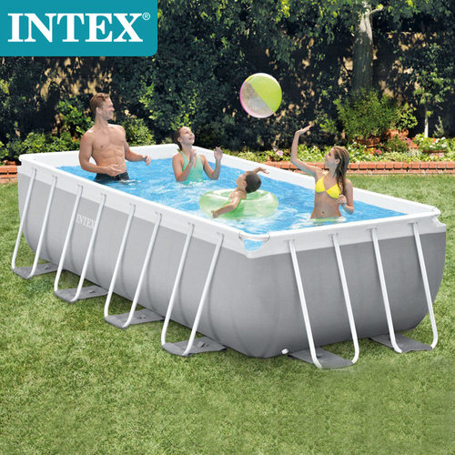 美国INTEX26788 4米长方形管架水池套装 大型家庭别墅泳池