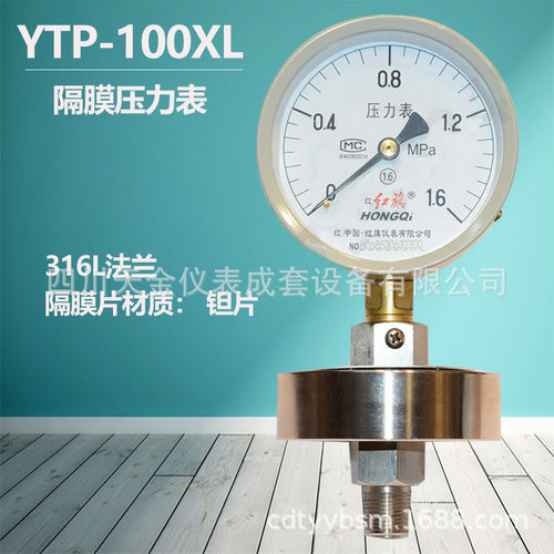 红旗隔膜压力表不锈钢压力YTP-100XL2/3硬管螺纹式压力表0.16MPA