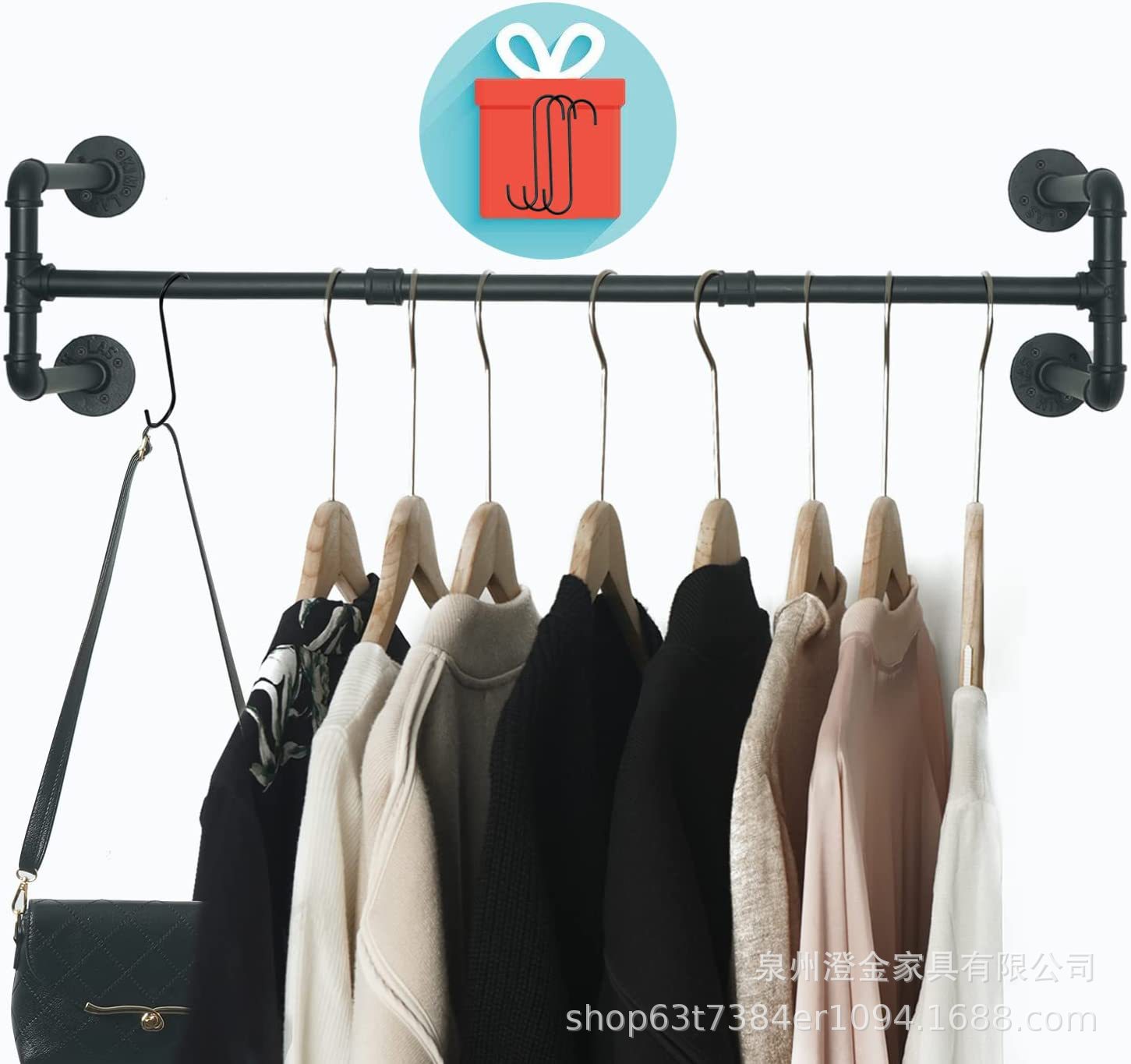 水管复古衣服挂架陈列展示架衣帽架铁艺挂衣架服装店家用卧室衣架