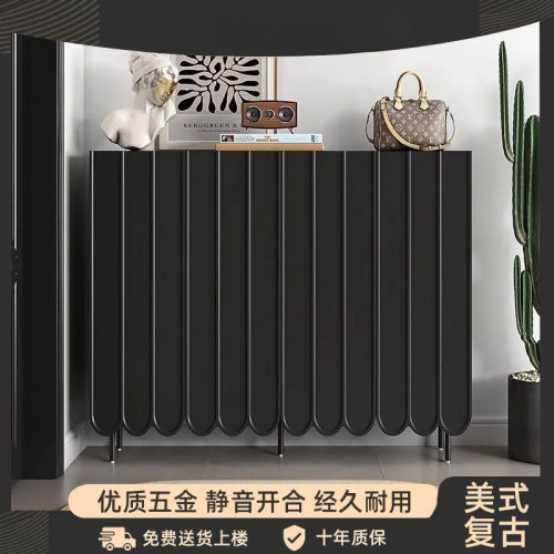 黑色复古鞋柜家用门口超薄入户玄关柜高级感现代轻奢收纳储物柜