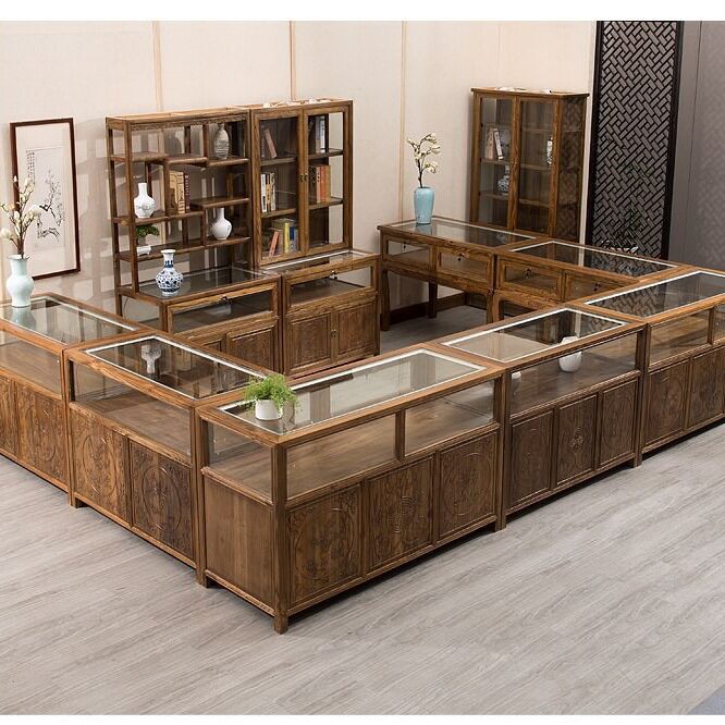 珠宝展示柜实木中式仿古首饰玉器一体陈列柜货柜组合展柜玻璃柜台图片