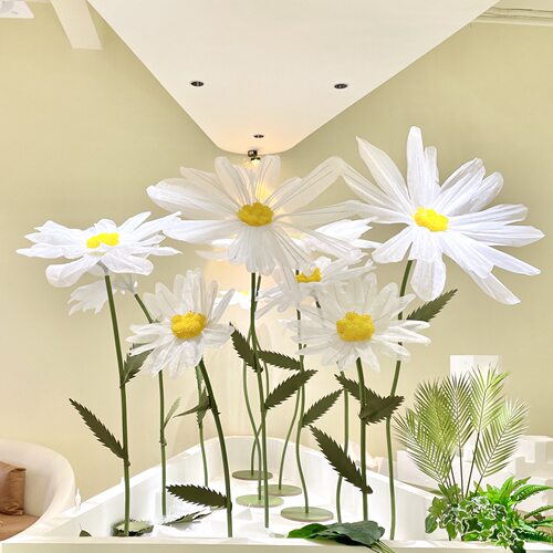 新款婚庆雏菊手工纸花白色花橱窗装饰道具纱花场景布置婚礼路引花