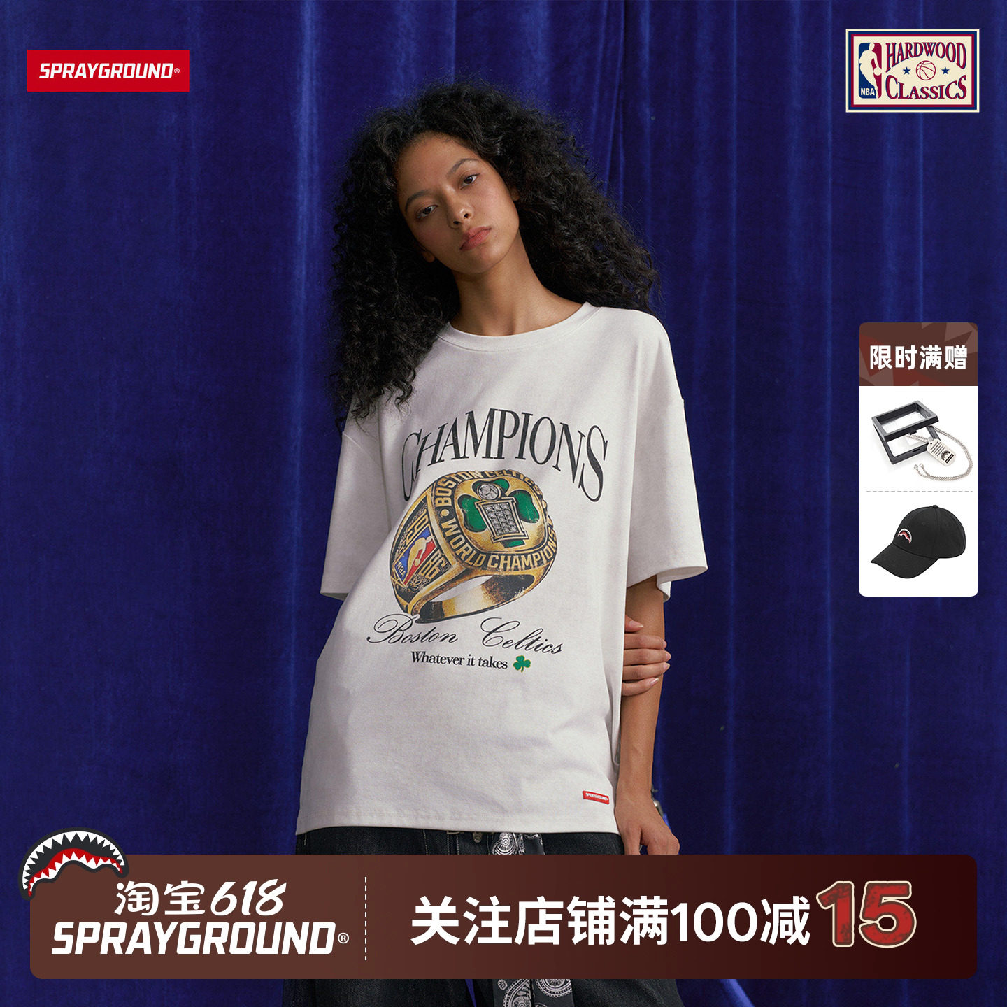 SprayGround I NBA HWC联名系列凯尔特人队冠军戒指图案短袖T恤夏