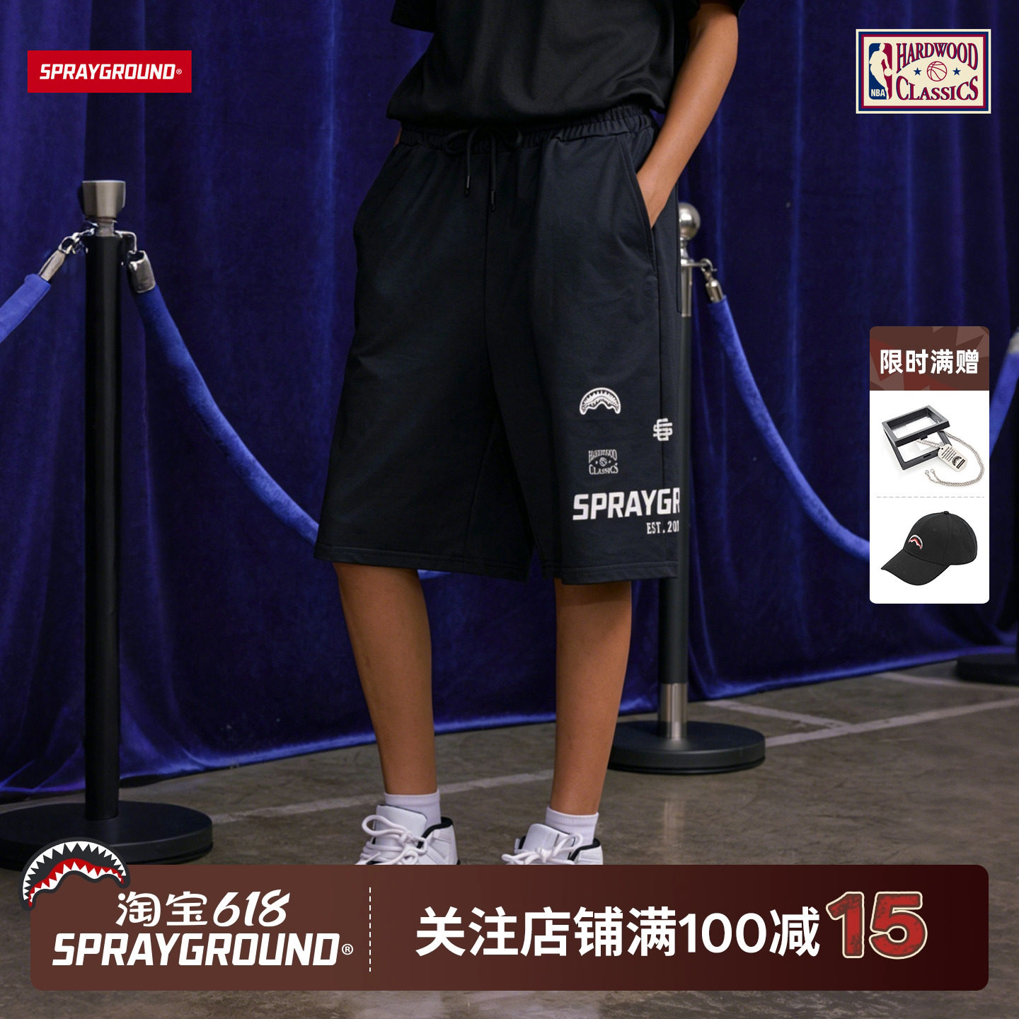 SprayGround丨NBA HWC联名美式街头五分裤男夏季宽松潮流休闲短裤