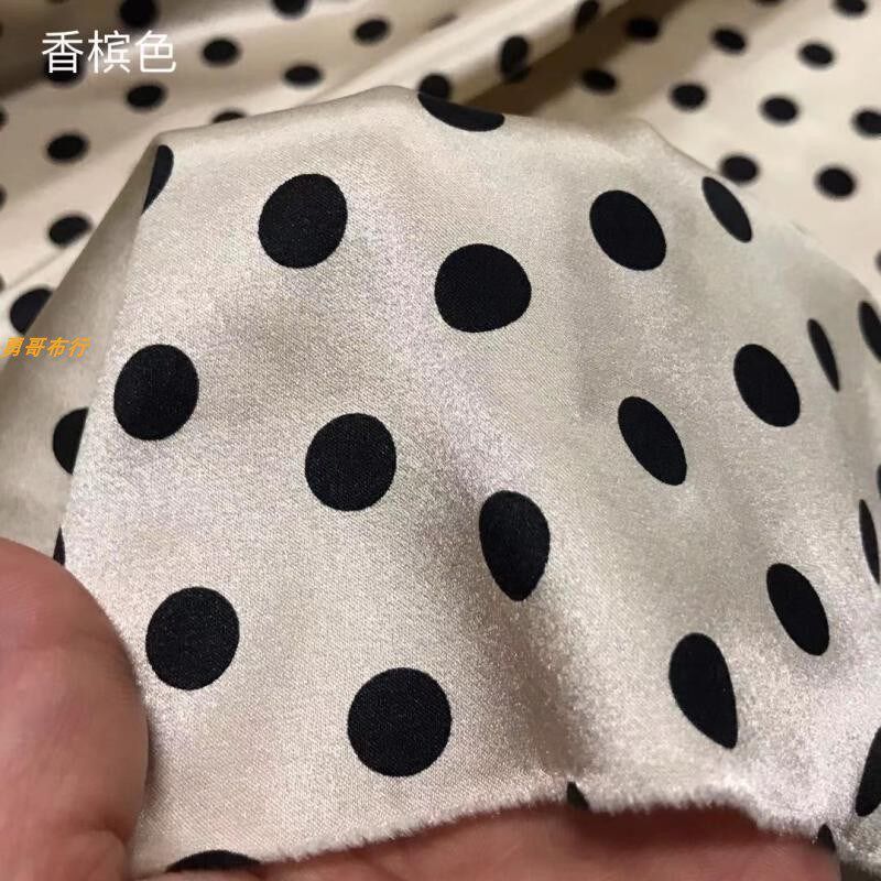 绸缎真丝波点面料19姆米桑蚕丝弹力柔软做圆点连衣裙上衣旗袍布料