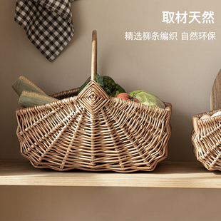 柳编手提篮藤编编织水果蔬菜鸡蛋篮竹编竹篮厨房装菜的篮子收纳筐