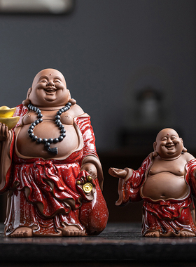 陶瓷笑佛招财弥勒佛摆件中式家居客厅茶桌面禅意佛像装饰乔迁礼品