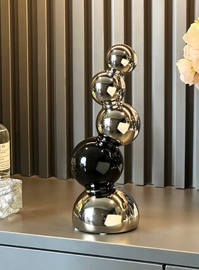 轻奢家居软装饰品客厅电视柜酒柜玄关黑色高级感小众艺术圆球摆件