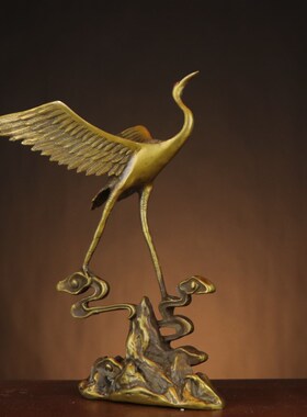 中式黄铜仙鹤龟鹤延年单鹤踩龟长寿龟鹤家居装饰摆件礼品黄铜鹤龟