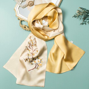 真丝丝巾女双色百搭苏绣旗袍披肩外搭妈妈礼盒冬季送礼桑蚕丝围巾
