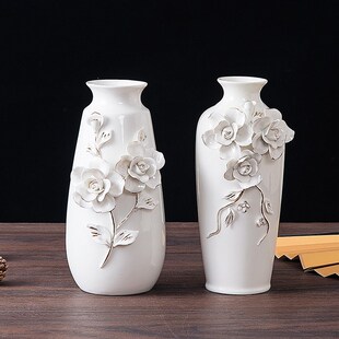 白色陶瓷花瓶新中式 饰 摆件客厅插花博古架电视柜摆设装