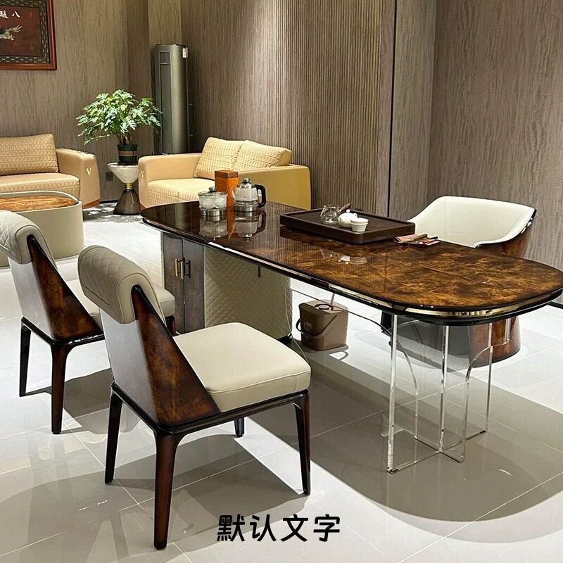 意式轻奢实木书桌高端别墅宾利长方形茶桌椅组合设计师