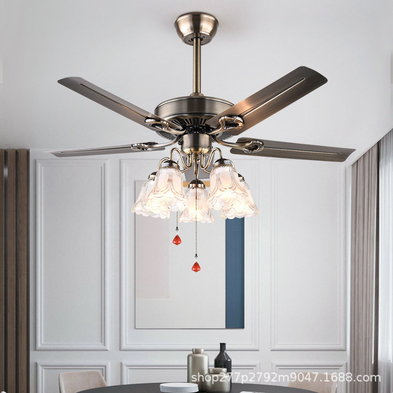 美式复古大风力带电风扇吊灯餐厅吊灯客厅卧室吊扇灯中式简约灯具