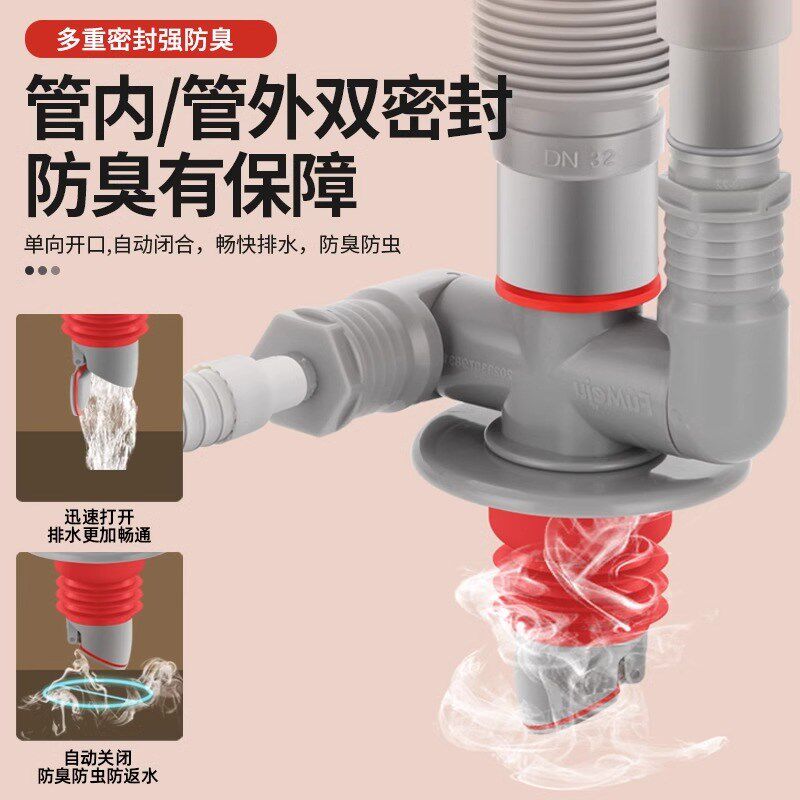 全屋软水机中央下水器下水三通洗衣机扫地机排水管防返臭下水器