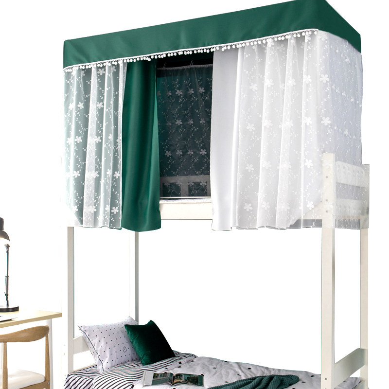 法式复古墨绿色学生宿舍床帘上铺下铺少女强遮光蚊帐一体式遮光帘