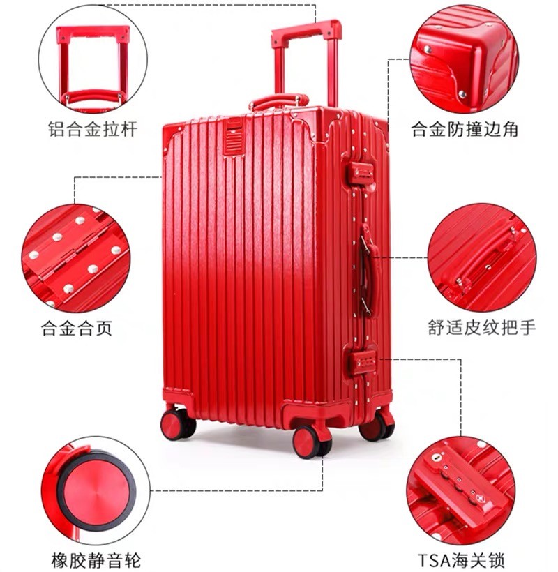 旅行箱直角复古行李箱耐用拉杆箱万向轮20铝框女男密码皮箱子24寸