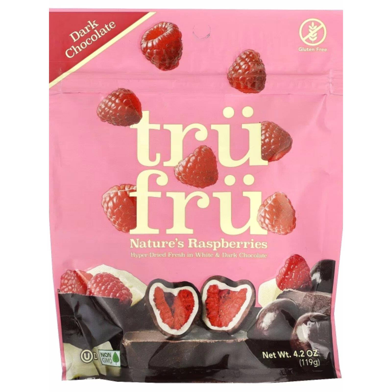美国进口零食礼品Tru Fru冻干草莓椰子芒果覆盆子夹心黑巧克力96g