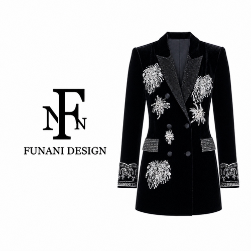 FNN黑色丝绒西装外套女秋冬季高级感收腰显瘦中长款西服F2631039A