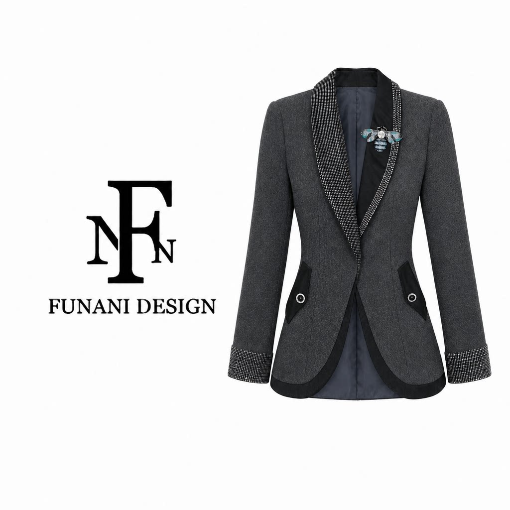 FNN轻奢烫钻灰色西装外套女秋高级感气质通勤收腰西服GF2631126A