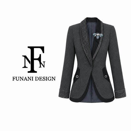 FNN轻奢烫钻灰色西装外套女秋高级感气质通勤收腰西服GF2631126A