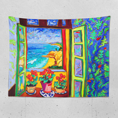 宿舍床头背景装 色彩鲜艳墙布 饰布 马蒂斯艺术特色挂布 海边窗户