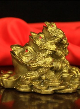 纯铜金蟾黄铜三代蟾摆件大号三脚铜蟾蜍三层金蟾装饰礼品家居客厅