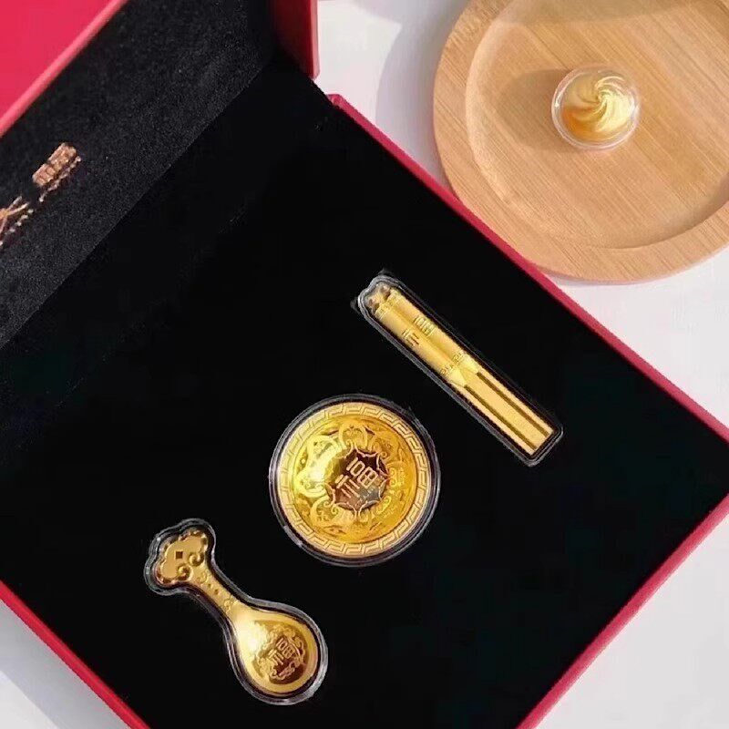 采购产品三件套金碗筷子,金勺子,婴儿出生会议,一个月大的结婚礼