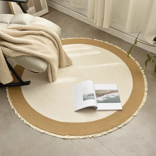 圆形地毯手工编织地垫儿童抓周垫卧室床边地毯客厅简约沙发茶几垫