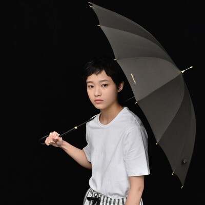 tiohoh长柄雨伞女晴雨两用日系16骨直柄抗风双人大号直杆自动伞黑