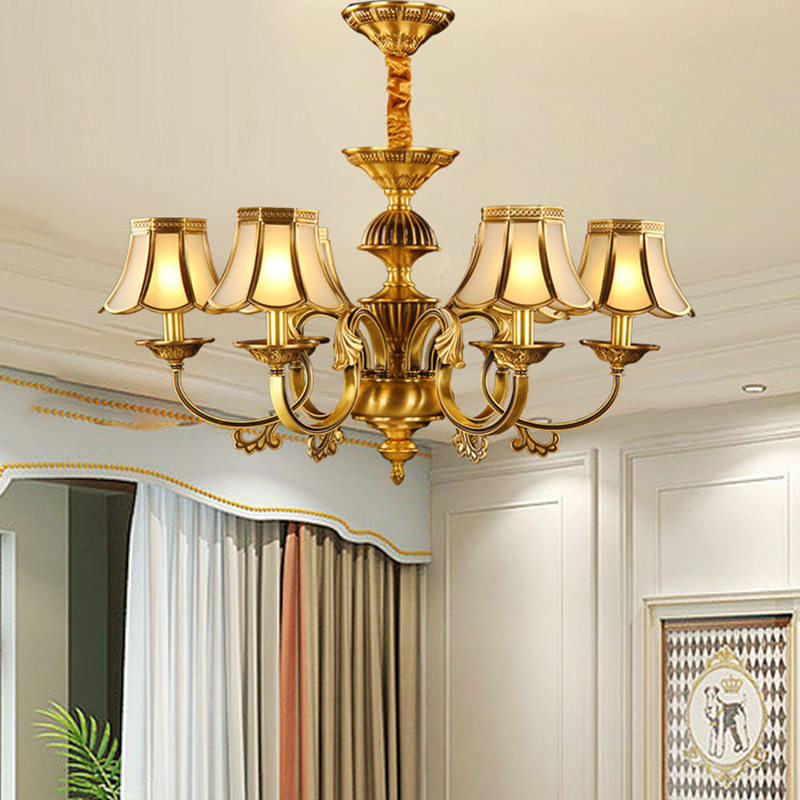 简欧式全铜吊灯客厅餐厅卧室6头铜艺灯美式现代简约铜艺灯具1613