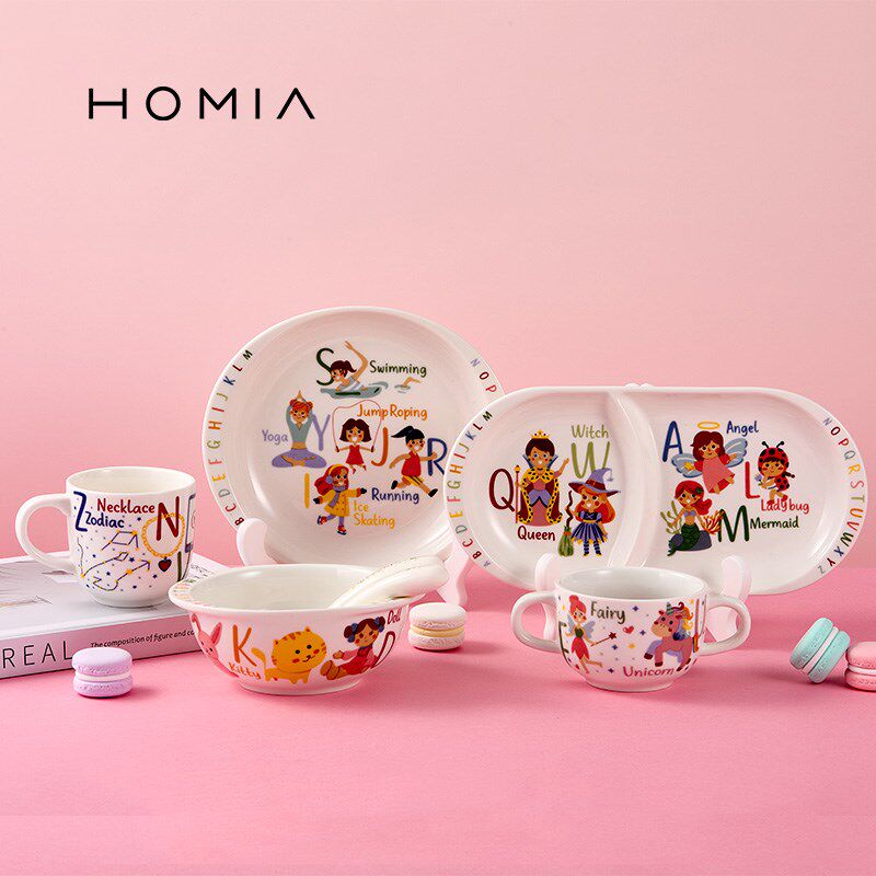 HOMIA可爱女孩卡通釉下彩陶瓷儿童餐具套装幼儿宝宝专用吃饭碗碟
