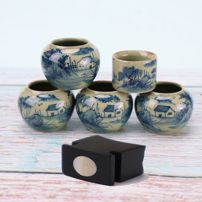 红子贝子绣眼玉鸟黄鸟鸟食罐杯子瓷碗鸟杯手绘做旧手工竹鸟笼配