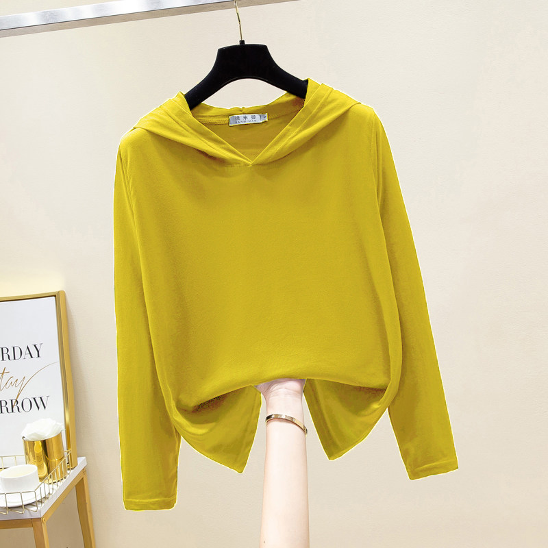 2023新款春秋卫衣t恤女长袖薄款夏宽松连帽纯棉大码带帽外穿上衣