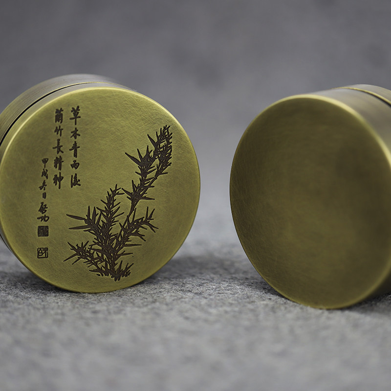 同和纸庄 铜墨盒 仿旧仿古铜制墨盒 文房四宝 圆形雕刻59黄铜墨盒